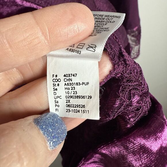 Logo Lavish Purple Velvet Lace Shirt Long Sleeve Size 2X Whimsy Goth Dark - Picture 14 of 16